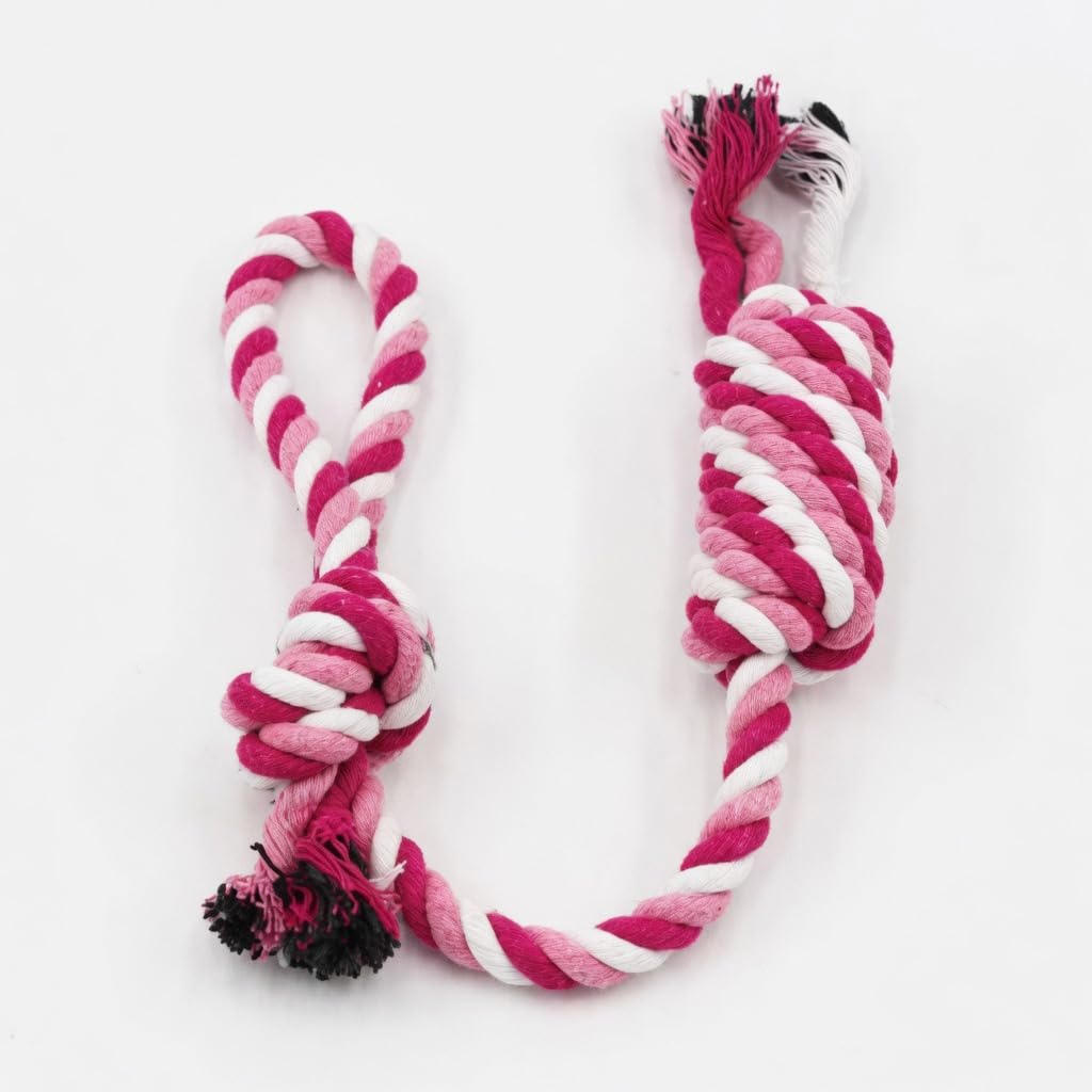 Dog Rope Toy For Small & Large Dogs - Tug Of Rope Toy 100% Cotton 51cm Long For Teeth Cleaning & Independent Play - (Pink)