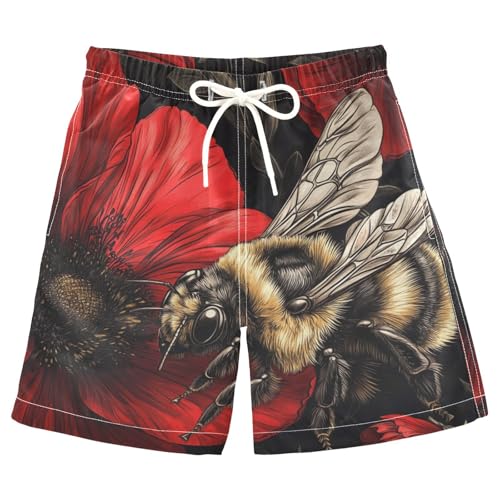 Jucciaco Boys Beach Board Shorts Bee Real Animal Flower Swim Trunk Teen Swimwear
