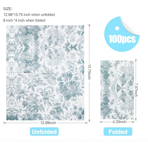 100 pack Floral Linen Feel Disposable Bathroom Napkins,Paper Napkins Decorative,paper hand towels for bathroom,Dessert Napkins Folded 7.8 x 4.3 Inches Disposable Napkins for Dinner Baby Shower