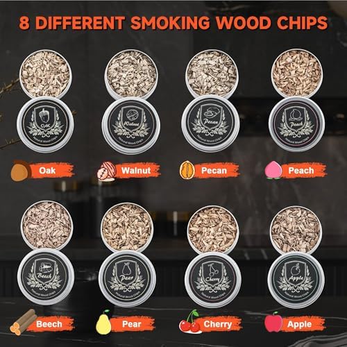 Elegant Cocktail Smoker Kit - Complete Whiskey Drink Smoking Gun with 8 Flavors of Wood Chips, Dome, and Accessories, Adds Flavor to Food and Drinks, Infuser Kit for Indoor Outdoor Use (Silver) — view 6