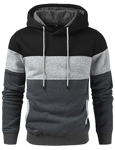 Mens Fashion Hooded Jerseys Long Sleeve Contrast Color Hip-Hop Sweatshirt Hoodies Dark Grey Large2