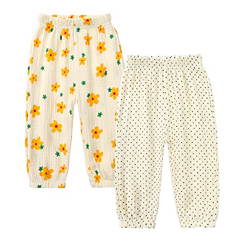 MYGBCPJS Baby Boys Girls 2 Pack Cotton Linen Long Bloomers Graphic Printed Trousers Ankle Length Kids Elastic Waist Pants