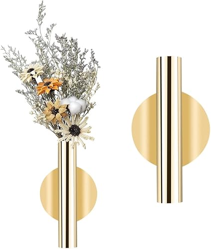 2 jarrones de pared de metal, tubo de flores de pared, tubo de flores montado en la pared para exhibición de flores, moderno soporte para flores