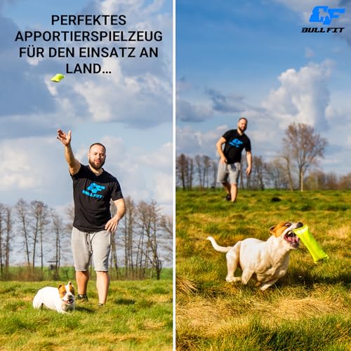Bull Fit 2in1 Apportierdummy und Beisswurst für Hunde, Schwimmfähig - Robuster Dummy zum Hundetraining, Apportieren und Zerrspiele mit Hund - Wasserspielzeug aus hochwertigem Feuerwehrschlauch