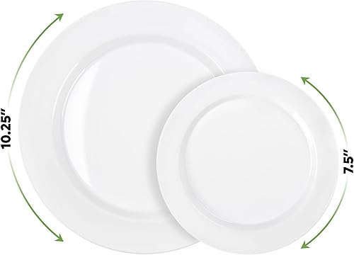 Miniatura 2 de SETUP 100 platos de plástico blanco combinados, de alta resistencia, 50 platos desechables de 10.25 pulgadas y 50 platos blancos desechables de 7.5