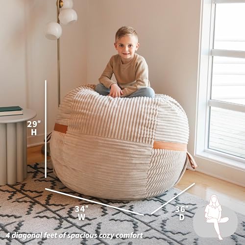 Image of Big Joe Fuf 4Ft Foam Bean Bag Chair with Removable Cover for Kids, Teens, Vanilla Latte, Corded Plush, 4 Foot Large Reading and Gaming Seat