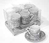 LB H&F Espresso Tassen Set mit Untertassen MODERN Keramik 12 TLG. GESCHENKSET (Kaffeeservice 6 Personen) (Weiss)