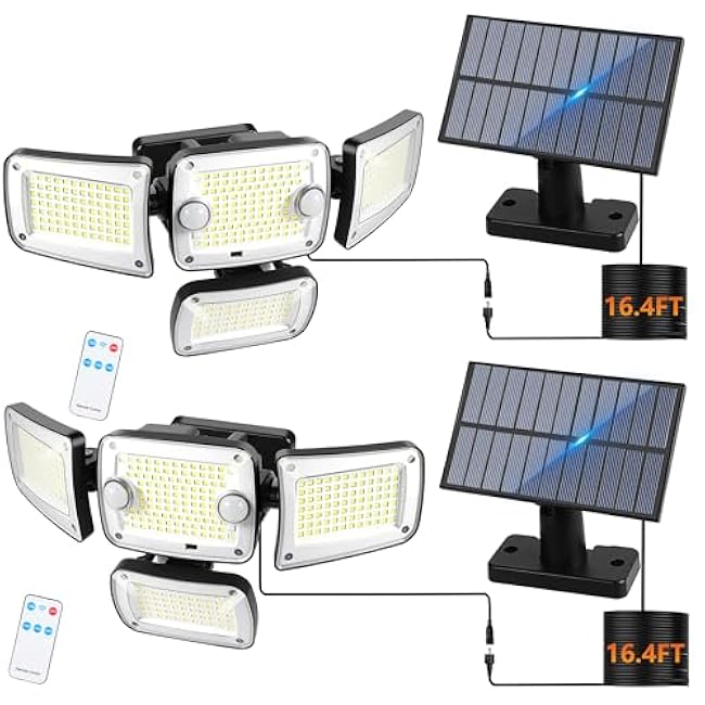 Solar Outdoor Lights 4 Heads LED Floodlights Wall Lights