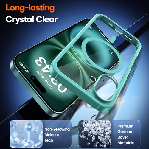 Image of TAURI for iPhone 16 Case, Compatible with MagSafe, Green | with Screen Protector, Not-Yellowing Military-Grade Protection, Shockproof Slim Magnetic Case for iPhone 16