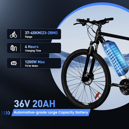 Image of Ebike Battery 36V, 20Ah Lithium Pack with BMS for 0-1500W Motor, Indicator Light, Safe Lock, USB Port, XT60 Plug 5pin Replacement Battery