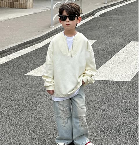 Boys Baggy Jeans Straight Leg with Pockets Elastic Waist Distressed Ripped Denim Pants Ideal for Everyday Wear4