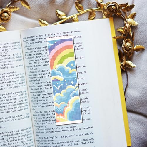 Image of FREEBLOSS 6 Set Cross Stitch Bookmark Kit Stamped Cross Stitch Kit Fantasy Clouds Theme Embroidery Set with Instruction for Adults 8''*2.4''