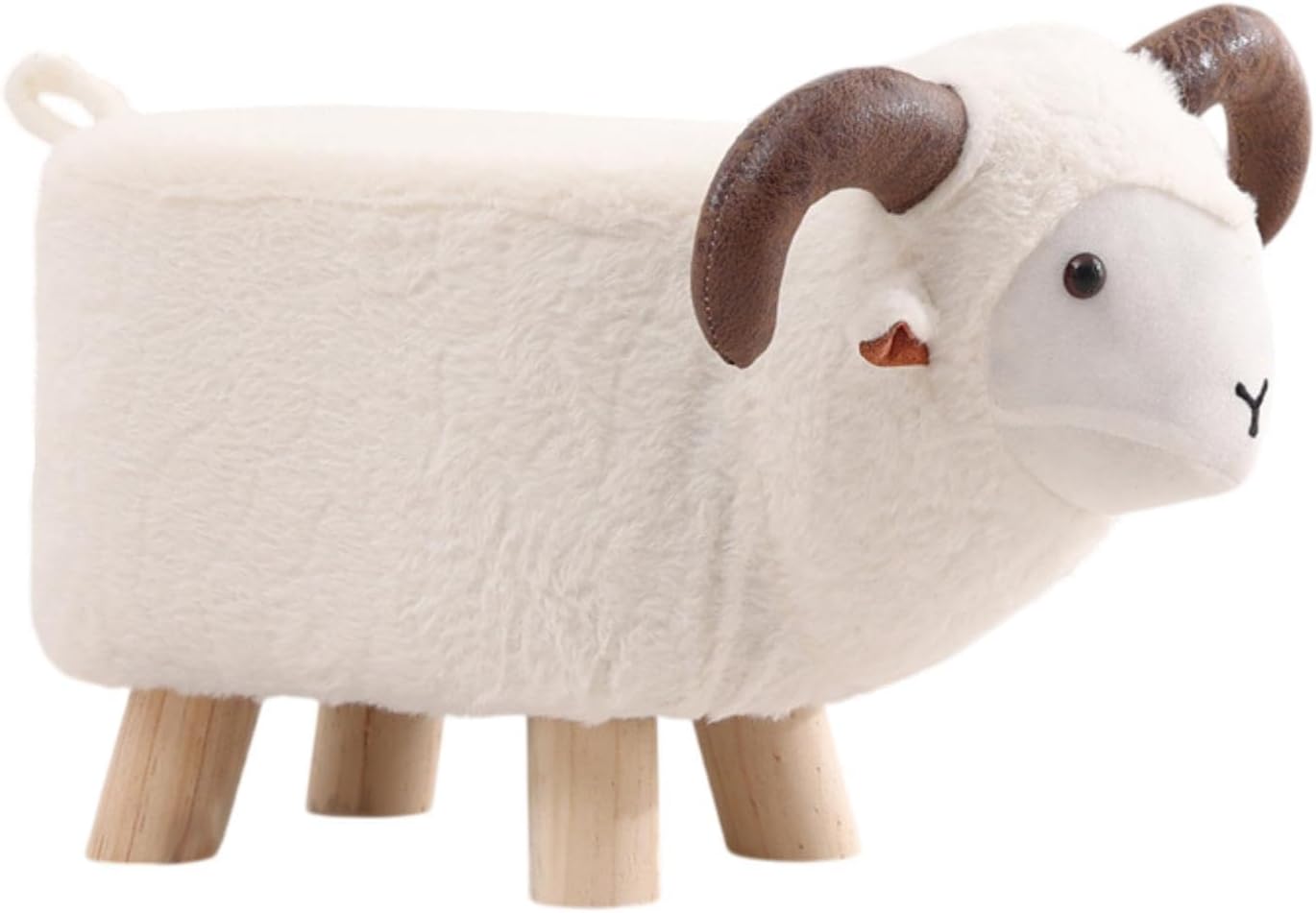 Animal Footstool Teddy Velvet Wood Legs Non-Slip Feet Ottoman Stool for Playroom Living Room Entryway 19.69x8.66x11.02 inch- White