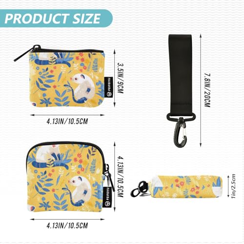 Cartoon Asian Palm Civet Blue Yellow Women's Wallets Card Cases Thin Flat Business Card Case Money Organizer with Wristlet Strap for Lady 2 Pcs tarjeteros para Mujer4