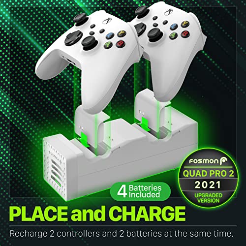 Fosmon Quad Pro 2 Controller Charger Compatible With Xbox-Series X/S Controllers (Not For Xbox-One / 360 / Elite 2) Controllers, Dual Dock Charging Station With 4 Rechargeable Battery Packs - White #TOP1