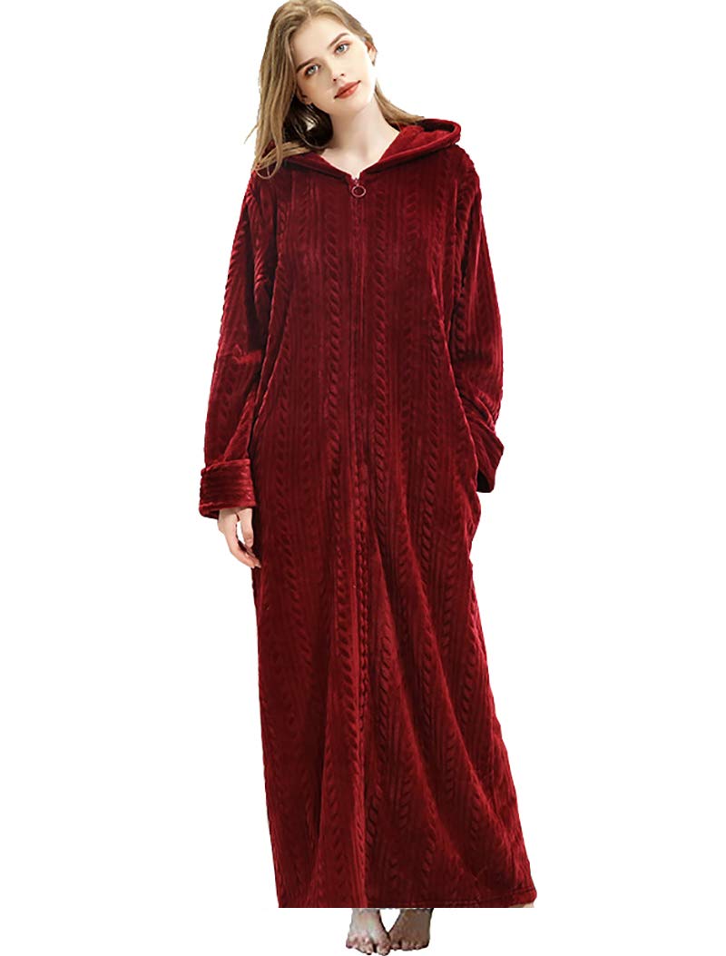 Daoba Women Dressing Gown, Flannel Soft Robe Cosy Bathrobes Fluffy Warm Hooded Housecoat for Cold Winter