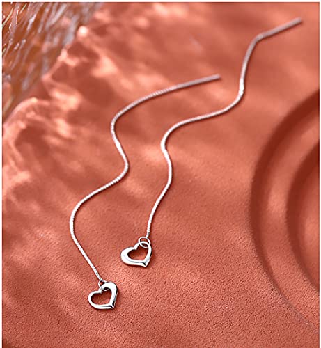 Reffeer Solid 925 Sterling Silver Love Heart Chain Dangle Earrings Drops for Women Teens Heart Tassel Dangle Earrings Threader4