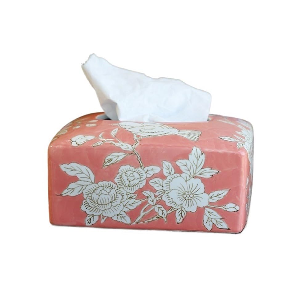 Tissue Case Chinese Style Tissue Box Holder Ceramics Dispenser for Facial Napkins Dryer Sheets Perfect for Bathroom Desks Countertops Tissue Dispenser(Red)
