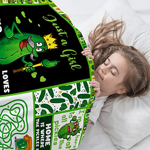 Domgoge Just a Girl Who Loves Pickles Blanket Funny Throw Blankets Gifts for Girls Lightweight Plush Flannel Fleece Couch Sofa All Season - Image 4