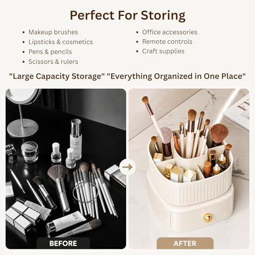 Image of KiZY Luxury 360 Rotating Makeup Brush Holder Organizer | Countertop Organizer Skincare Storage for Vanity, Desktop, Bathroom, Cosmetics | Lipstic, Eyeliners, Perfume Storage. (360 - COMBO)