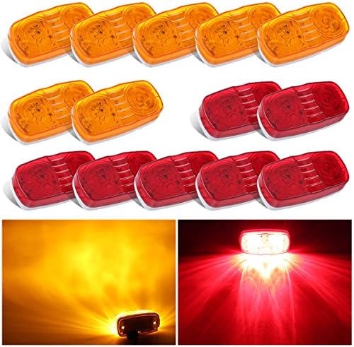 VINAUO Trailer Marker LED Clearance Lights, 14X Double Bullseye 7 Red & 7Amber 12 LED Side Marker Light Indicator 4x2 Inch Tiger Eye Surface Mount Taillights for Vehicles Truck RV Camper
