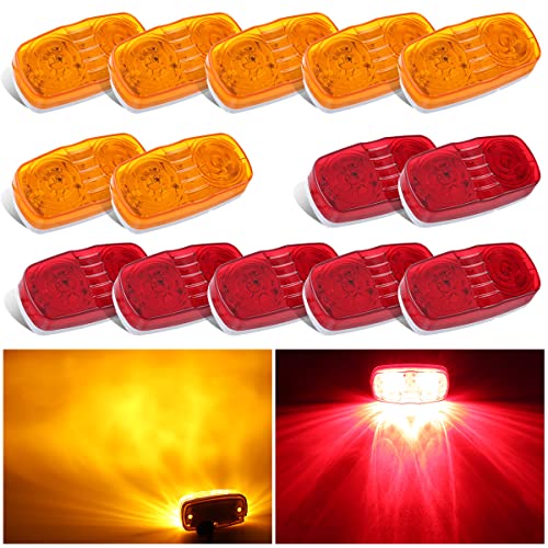 VINAUO Trailer Marker LED Clearance Lights, 14X Double Bullseye 7 Red & 7Amber 12 LED Side Marker Light Indicator 4x2 Inch Tiger Eye Surface Mount Taillights for Vehicles Truck RV Camper by VINAUO - Used condition - US$25.55