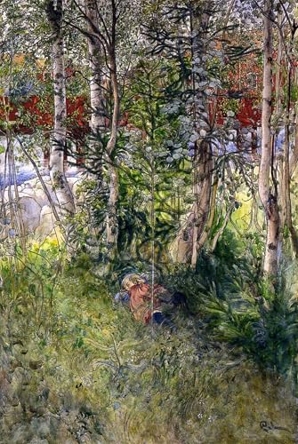 Tableaux peinture sur toile Carl Larsson Sieste au vert déco chambre 60x90