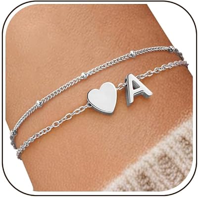 J.Fée Pulsera Mujer Plata/Oro, 925 Plata o 14K Oro Pulseras Inicial, Corazón Pulsera Personalizada Mujer, 26 Iniciales de La A a La Z Pulseras Personalizadas, Joyas de Mujeres Regalo Mujeres