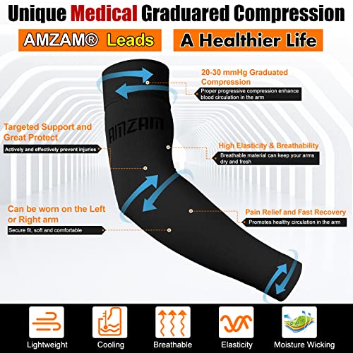 Amzam® Medical Compression Arm Sleeve For Women & Men, 15-20 Mmhg Graduated Compression Brace With Silicone Band For Pain Relief, Lymphedema, Edema, Swelling, Arthritis, Black M #TOP1
