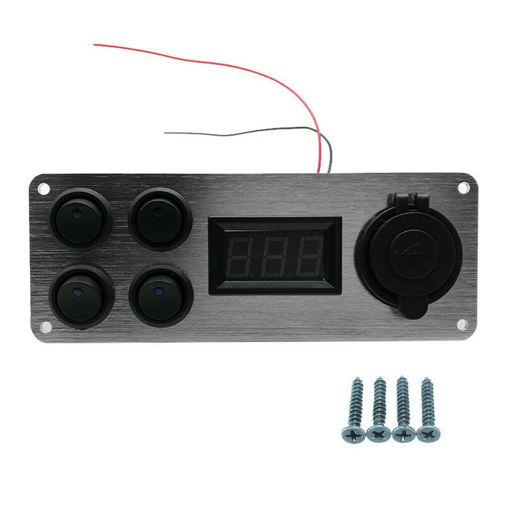 Pannello interruttore a LED con voltmetro, 12 V-24 V, con doppia porta USB, pannello di commutazione universale per auto, barca, camper, furgone, camion, camper, yacht