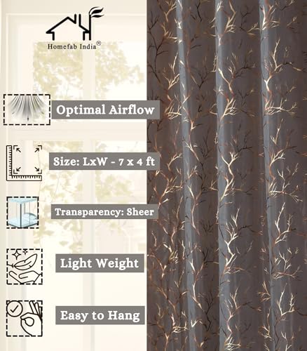 Image of Homefab India Multi Foil Transparent Sheer Curtain - 7 X 4 Feet, Door Curtains, Grey, Pack of 2 Pieces