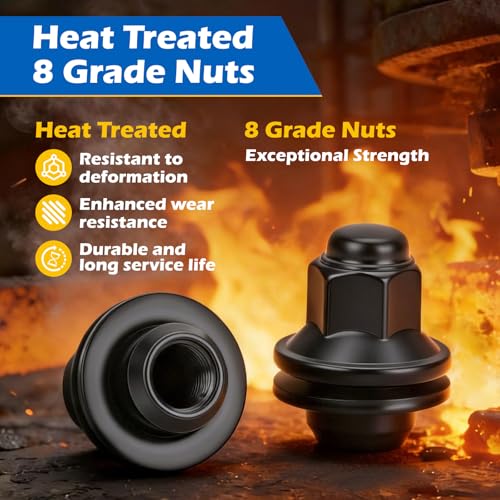 Image of Dynofit M14x1.5 Lug Nuts Compatible with Toyota Tacoma 4Runner Tundra,Mag Washer Seat,24pcs 13 /16 inch Hex Black Heat Treated Wheel Nuts for 2022+ Lexus LX600,for OEM Steel Wheels