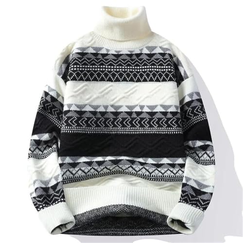 Men's Winter Fashion Patchwork Knitted Turtleneck Sweater Casual Loose Warm Knitted Pullover2