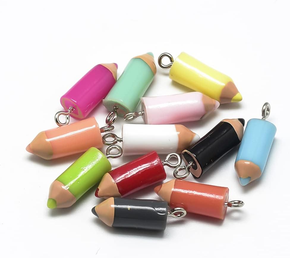 10 pcs Random Color Resin Pencial Pendants Cute Pencil Charms Mini Pencil Pendants for DIY Jewelry Making Crafting