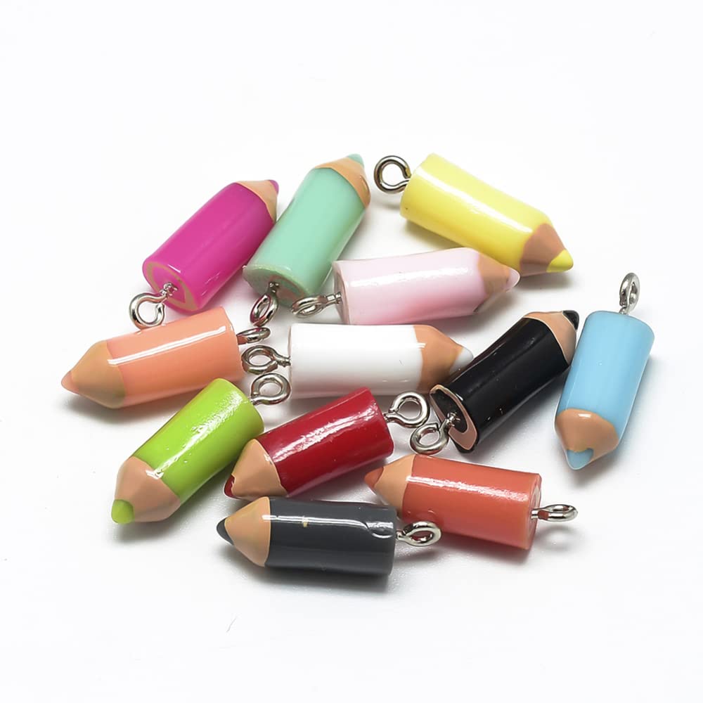 DanLingJewelryDanLingJewelry 10 pcs Random Color Resin Pencial Pendants  Cute Pencil Charms Mini Pencil Pendants for DIY Jewelry Making Crafting