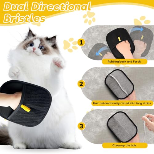 Image of Qpets Pet Hair Removal Gloves, Static-Enhanced Pet Hair Removal Mitt, Reusable Grooming Mitt Cleaning Glove for Furniture, Carpets, Car Seats & Gentle Massage for Dogs Cats (2Pcs, 23.5x18cm)