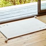 萩原 ギャッベ 玄関マット 室内 GABBEH TX ホワイト 約45×75cm 北欧 ナチュラル ウール 羊毛 手織り 春夏秋冬用
