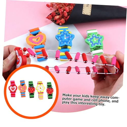 Beaupretty 5 Pcs Wooden Watch Bright Fake Watches Educational Early Learning Playthings for Boys and Interactive Teaching Gift Random Color4