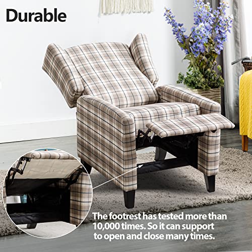 Inzoy Push Back Recliner Chair Set Of 2, Mid Century Modern Reclining Chair With Padded Seat, Fabric Wingback Recliner For Living Room Home Theater, Plain Plaid #TOP4