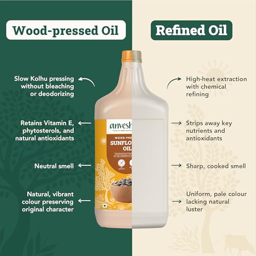 Image of Anveshan Wood Pressed Sunflower Oil 3Litre | HDPE Can | Kolhu /Chekku| Natural Antioxidants & Rich in Omega-6 | Hexane Free| Cholesterol Free (Pack of 2)