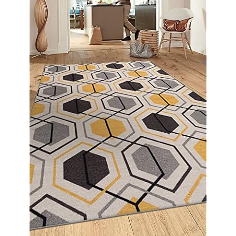 Rugshop Contemporary Geometric Stripe Carpet 5x7 Yellow Cover