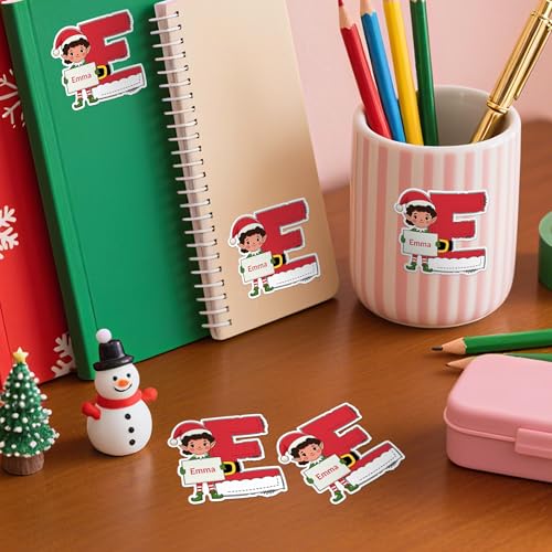 Image of Personalized Christmas Stickers, Custom Name & Elf Waterproof Christmas Gift Tags for Gift Box Holiday Decorations, Stockings, Party Favors