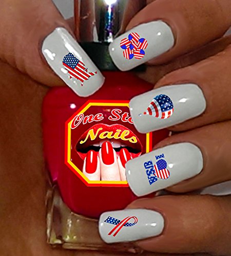 4th of July I Love America Clear Vinyl Peel and Stick Nail Decals (NOT Waterslide) by One Stop Nails V3A.