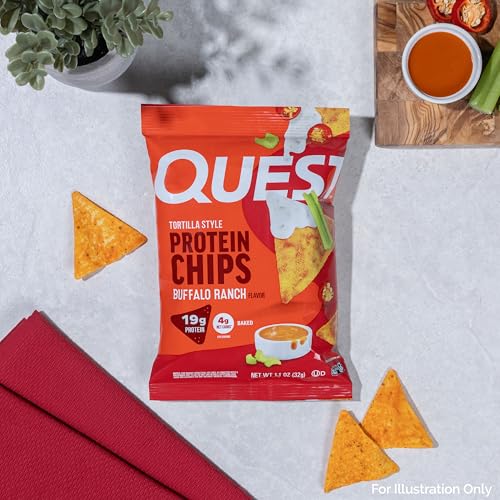 Image of Quest Nutrition Tortilla Style Protein Chips, Buffalo Ranch, 19g of Protein, 4g Net Carbs, Gluten Free Protein Snack, 1.1 Ounce (Pack of 12)