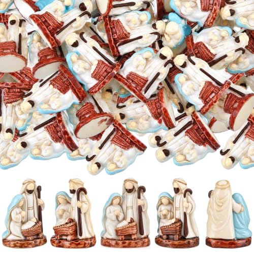 RoundFunny 50 Pcs Miniature Christmas Nativity Resin Holy Family Figurines