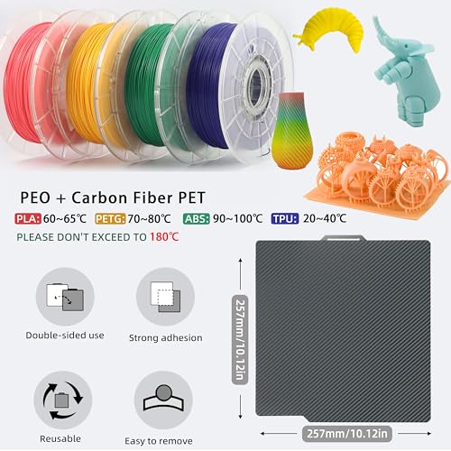 Image of 3D Printer Build Plate 257x257mm for Bambu 3D Printers, Spring Steel Build Plate for Bambu Lab X1C /X1 /X1E /P1P /P1S /A1 Print Bed (Smooth PEO+Smooth PET)