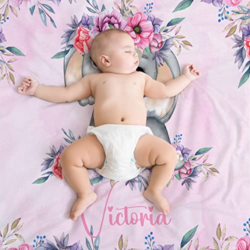 Ujduysd Personalized Baby Blanket For Girls, Custom Baby Blanket With Name Super Soft Personalized Name Blankets For Kids, Custom Elephant Blanket For Infant Toddler, Baby Gift Blanket For Birthday #TOP4