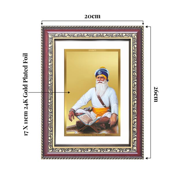 Image of DIVINITI Baba Deep Singh Ji 24K Gold Plated Foil Wall and Tabletop Photo Frame for Home Decor, Puja Room, Living Room, Office, Luxury Gifting | DG Frame 105 S2.5 (26x20 CM)