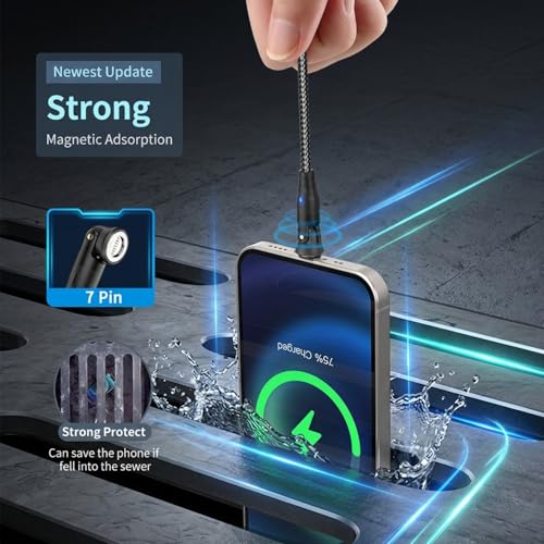 Image of Verilux PD 60W Magnetic Type C Cable Fast Charging, 2M C Type Charger Cable with 360 & 180 Rotation, Detachable and Replaceable Type C /Lighting /Micro Port for iPhone 17 /16 /15 /14, Galaxy S26 /S25 /S24