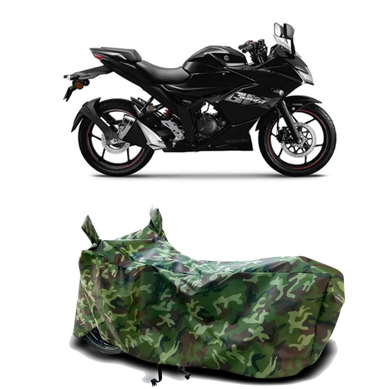 Image of DUFFEL-100% Heat Protection Two Wheeler Bike /Scooty Body Cover for Suzuki Gixxer SF BS6 2023 Water Resistance /UV-Rays /Birds Dropping /Scratchproof /Dust Proof /Waterproof[Green Jungle Print]